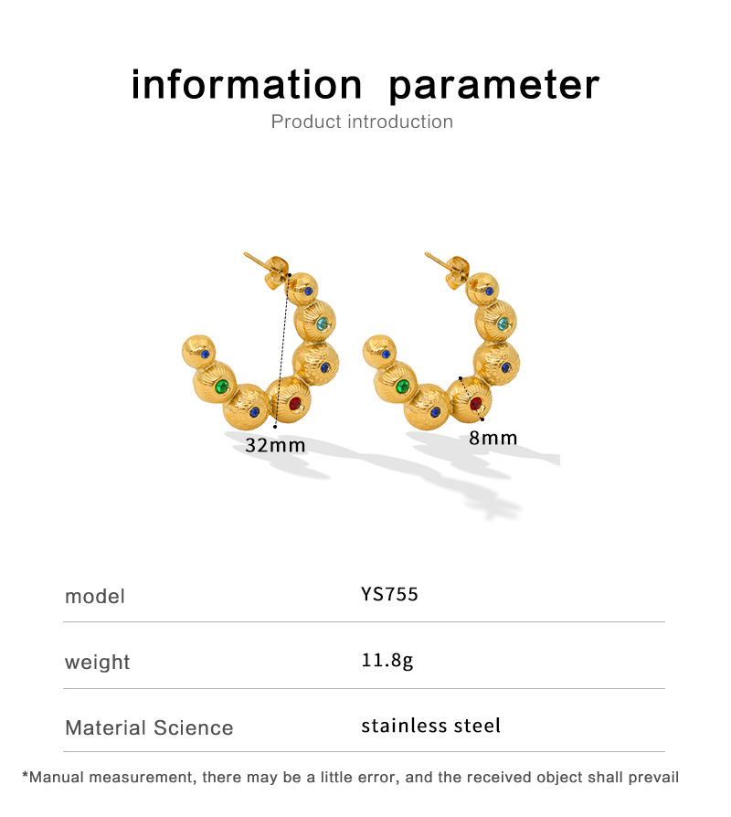 1 Pair Simple Style C Shape Plating Inlay 304 Stainless Steel Zircon 18K Gold Plated Ear Studs display picture 1