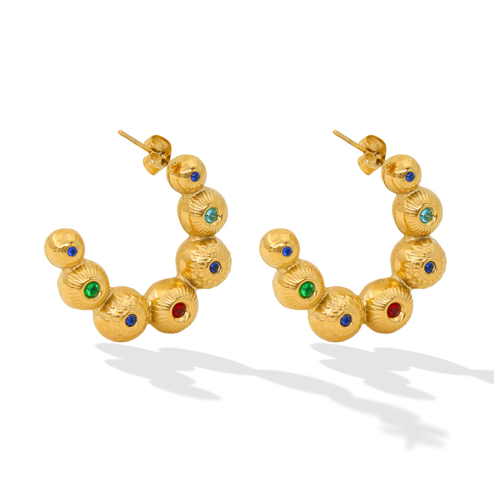 1 Pair Simple Style C Shape Plating Inlay 304 Stainless Steel Zircon 18K Gold Plated Ear Studs display picture 8