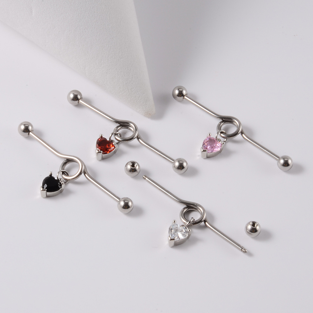 1 Piece Simple Style Heart Shape Wings Polishing Inlay Stainless Steel Zircon Ear Studs display picture 3
