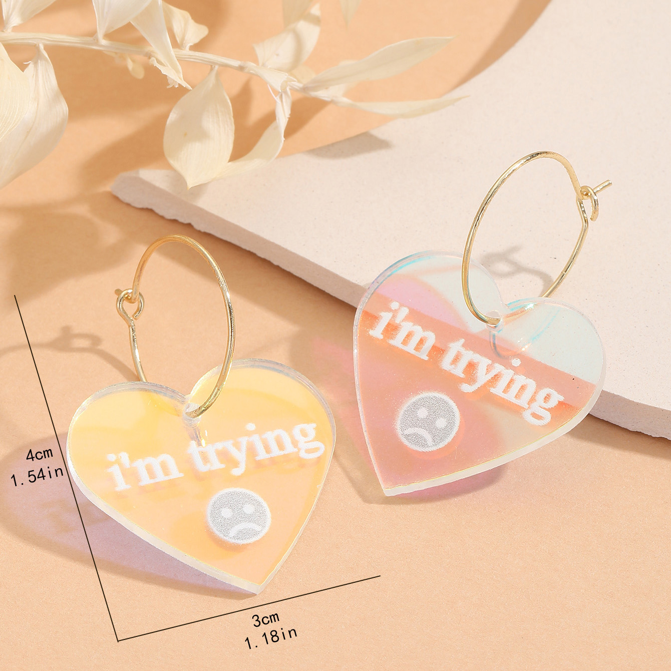 1 Pair Sweet Heart Shape Arylic Drop Earrings display picture 4