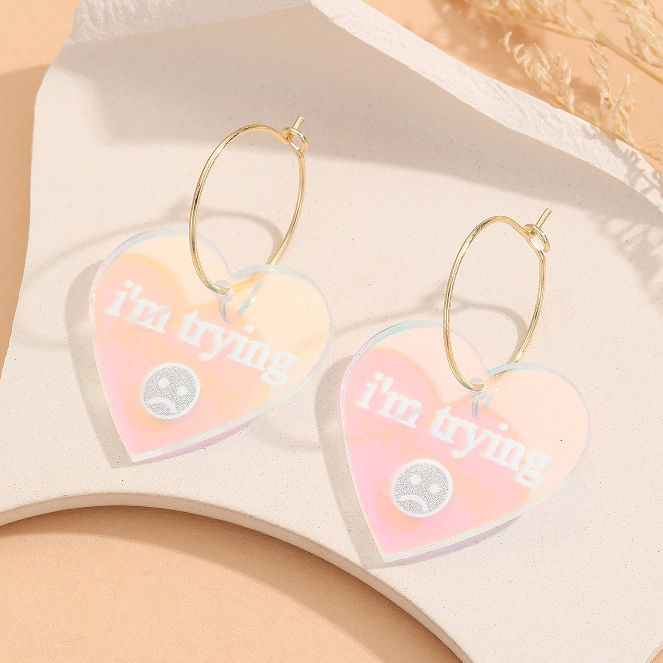 1 Pair Sweet Heart Shape Arylic Drop Earrings display picture 2
