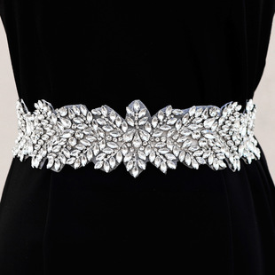 Elegante Hoja Tela Tejida Embutido Diamantes De Imitación Mujeres Cinturones De Cadena display picture 2