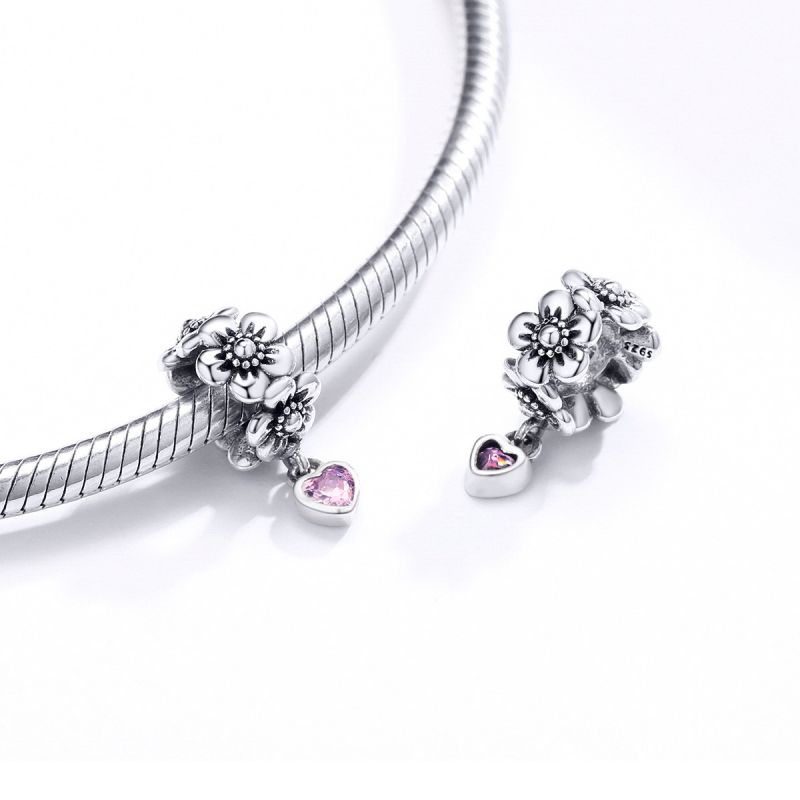 Casual Heart Shape Rose Flower Sterling Silver Inlay Zircon Jewelry Accessories display picture 6