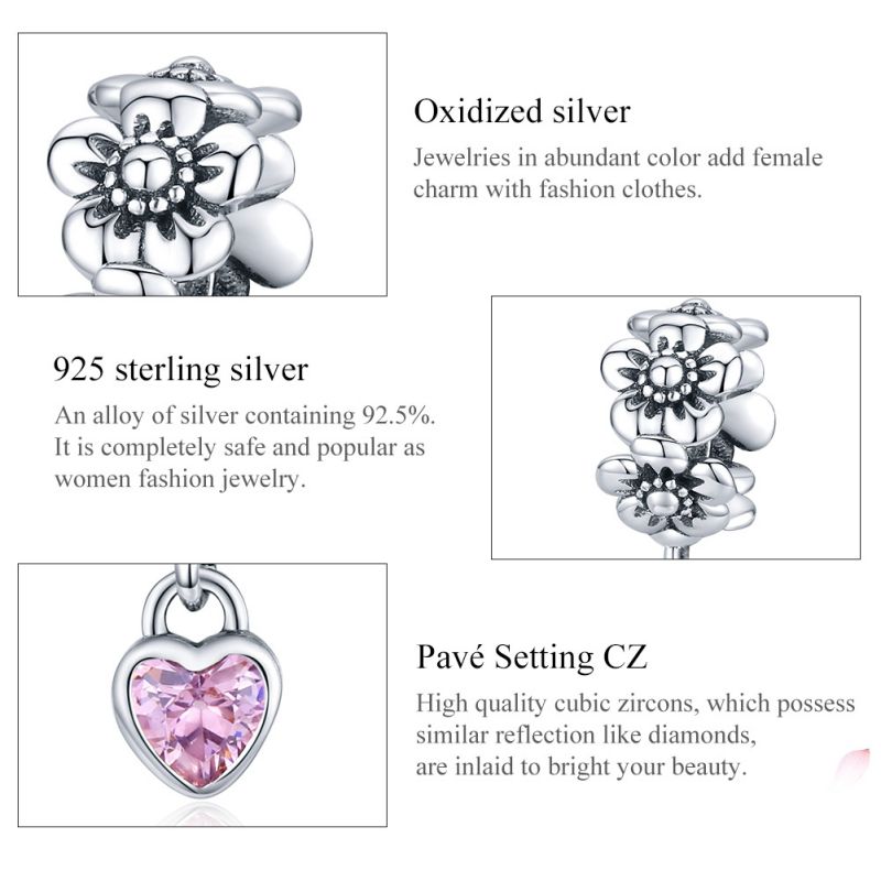 Décontractée Forme De Cœur Rose Fleur Argent Sterling Incruster Zircon Bijoux Accessoires display picture 10