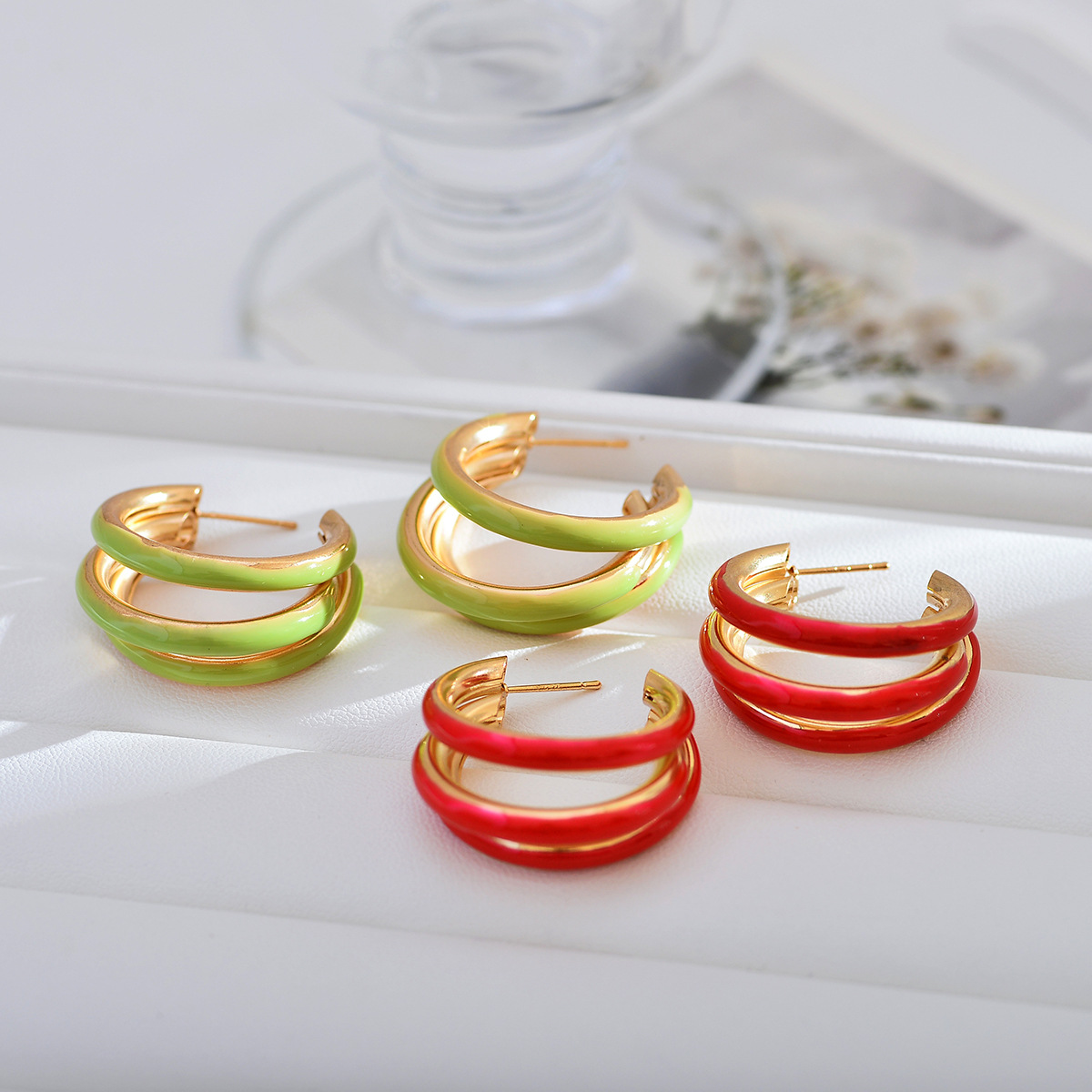 1 Pair Basic Color Block Enamel Copper Hoop Earrings display picture 2