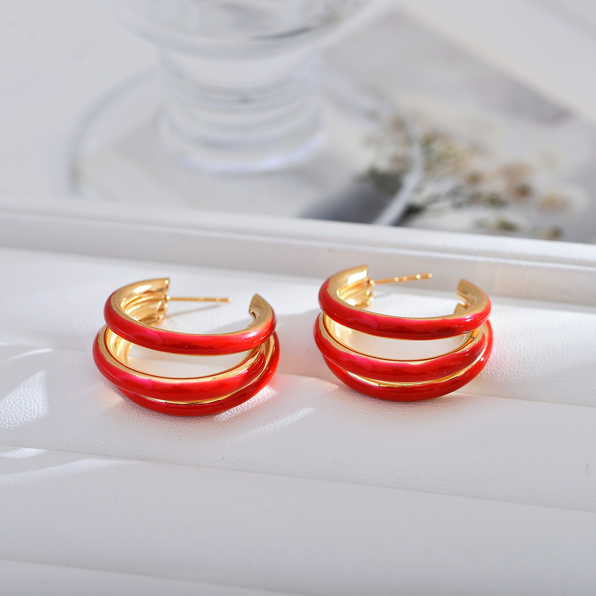 1 Pair Basic Color Block Enamel Copper Hoop Earrings display picture 5