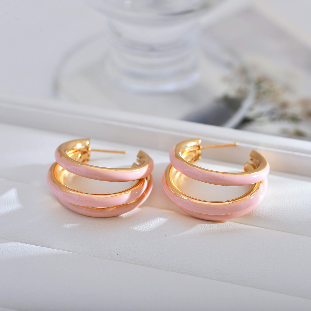 1 Pair Basic Color Block Enamel Copper Hoop Earrings display picture 4