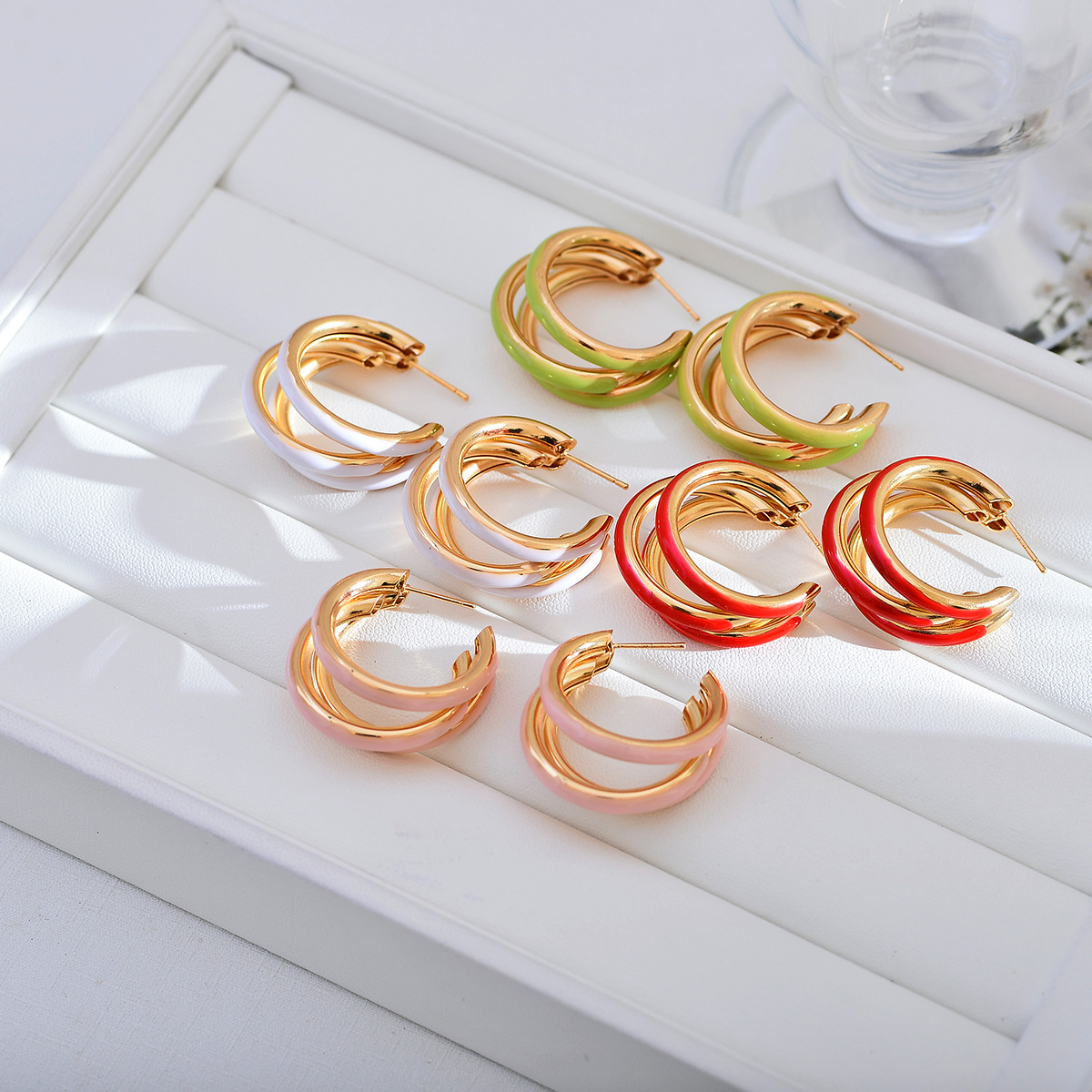 1 Pair Basic Color Block Enamel Copper Hoop Earrings display picture 1