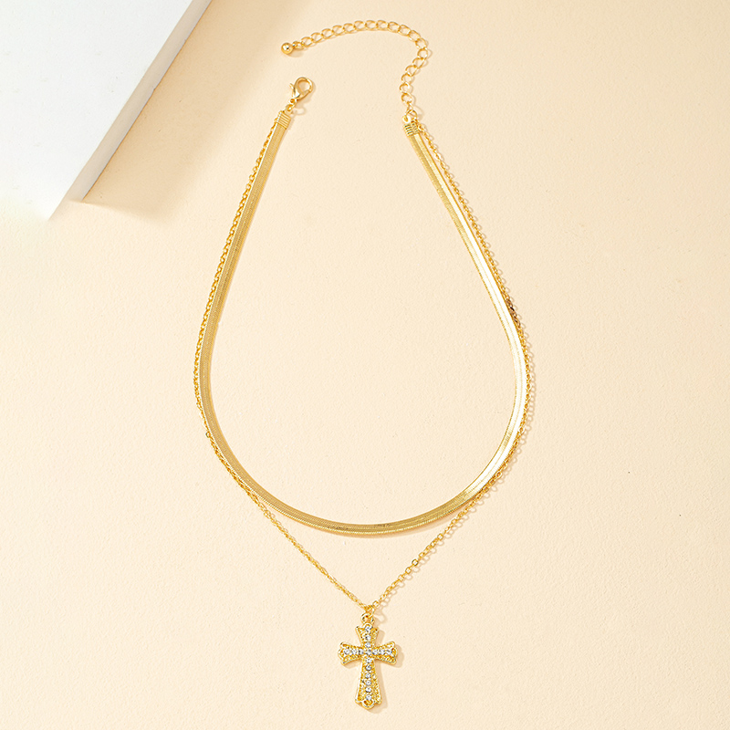 Luxurious Commute Cross 14k Gold Plated Artificial Rhinestones Alloy Wholesale Double Layer Necklaces display picture 10