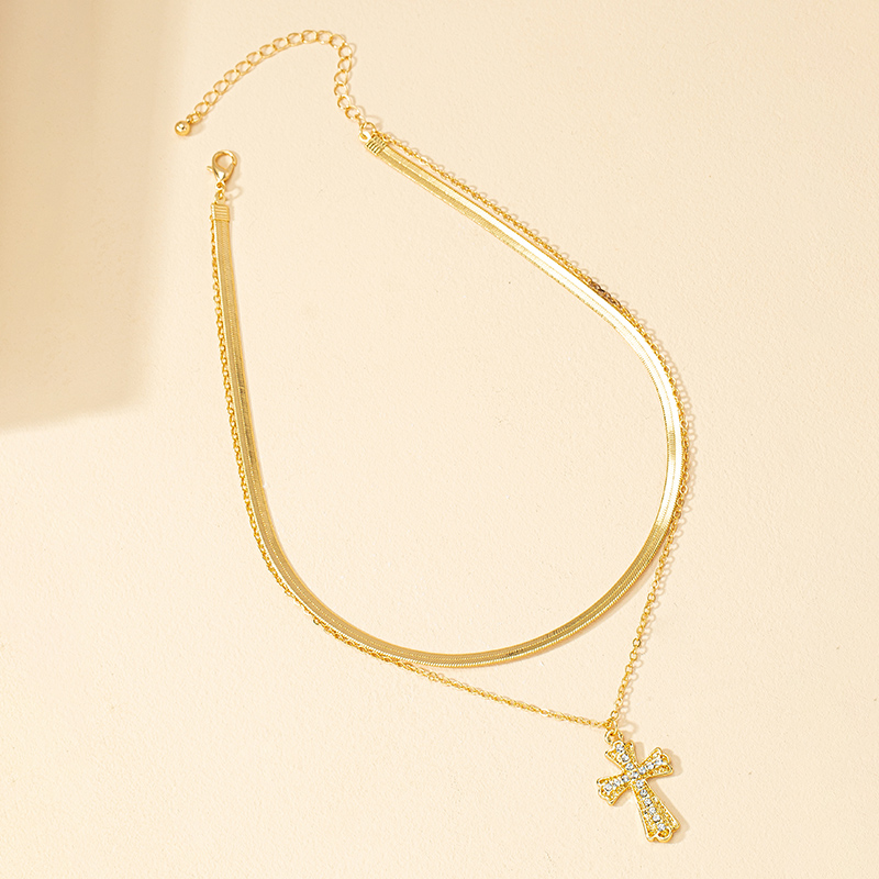 Luxurious Commute Cross 14k Gold Plated Artificial Rhinestones Alloy Wholesale Double Layer Necklaces display picture 3