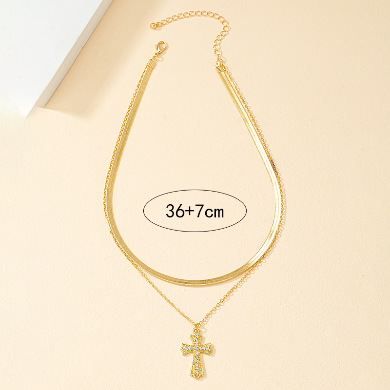 Luxurious Commute Cross 14k Gold Plated Artificial Rhinestones Alloy Wholesale Double Layer Necklaces display picture 2