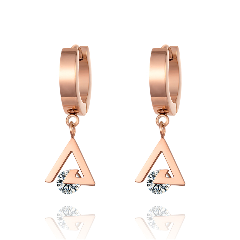 1 Pair Casual Simple Style Triangle Rhombus Plating Inlay Stainless Steel Titanium Steel Zircon Rose Gold Plated Drop Earrings display picture 1