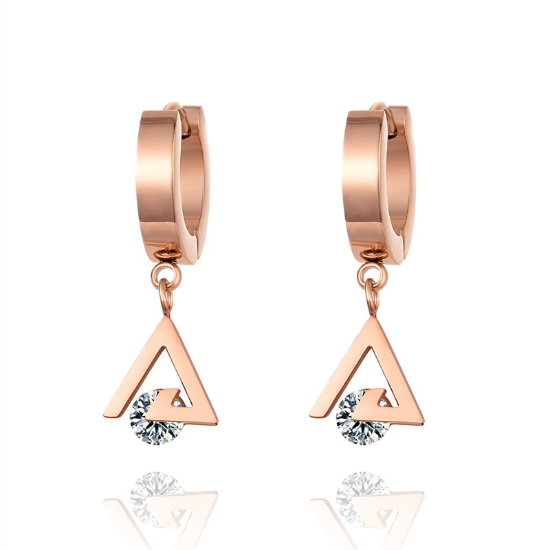 1 Paire Décontractée Style Simple Triangle Rhombe Placage Incruster Acier Inoxydable Acier Au Titane Zircon Plaqué Or Rose Boucles D'oreilles display picture 1