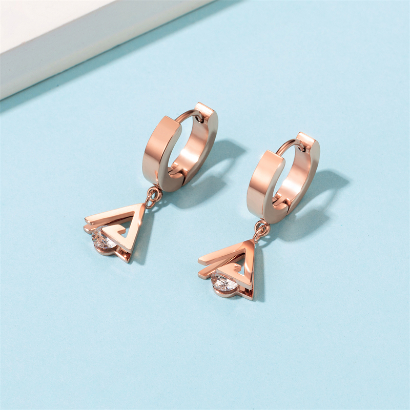 1 Pair Casual Simple Style Triangle Rhombus Plating Inlay Stainless Steel Titanium Steel Zircon Rose Gold Plated Drop Earrings display picture 5