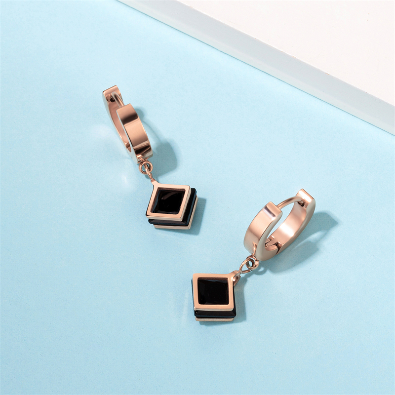 1 Pair Casual Simple Style Triangle Rhombus Plating Inlay Stainless Steel Titanium Steel Zircon Rose Gold Plated Drop Earrings display picture 7