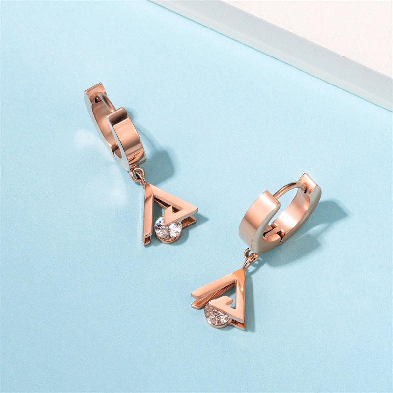 1 Pair Casual Simple Style Triangle Rhombus Plating Inlay Stainless Steel Titanium Steel Zircon Rose Gold Plated Drop Earrings display picture 8