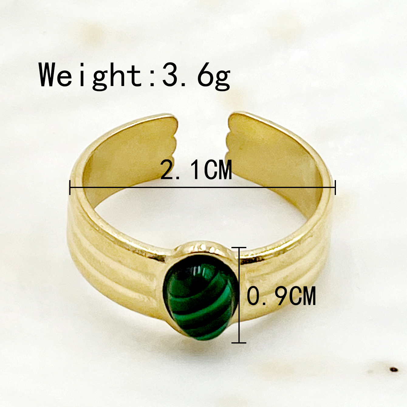 304 Stainless Steel 14K Gold Plated Commute Plating Inlay Round Natural Stone Open Rings display picture 2