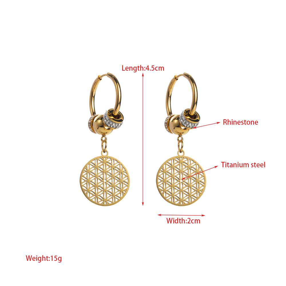 1 Pair Elegant Lady Round Leaves Inlay Titanium Steel Zircon 14K Gold Plated Drop Earrings display picture 2