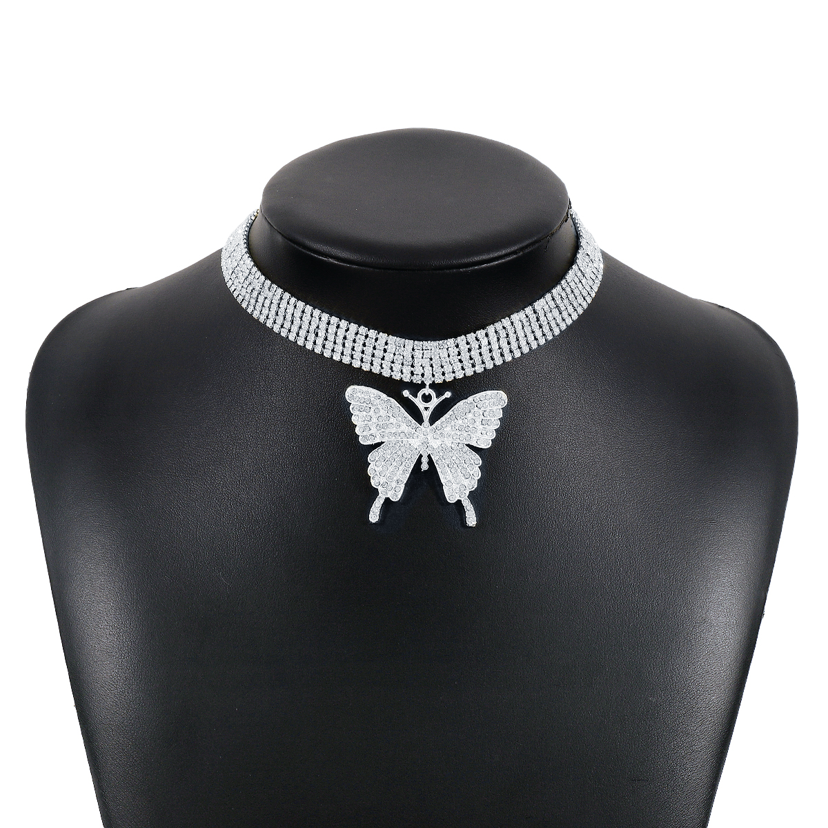 Joyería Al Por Mayor Elegante Mariposa Hierro Diamantes De Imitación Embutido Collar Colgante display picture 3