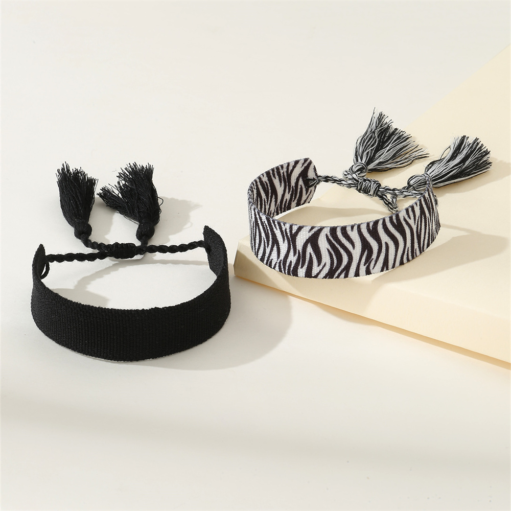 Retro Stripe Fabric Tassel Braid Unisex Bracelets display picture 9