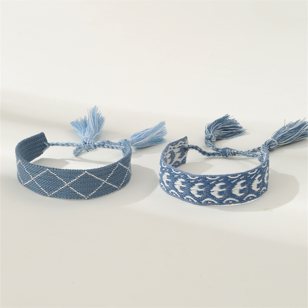 Retro Stripe Fabric Tassel Braid Unisex Bracelets display picture 17