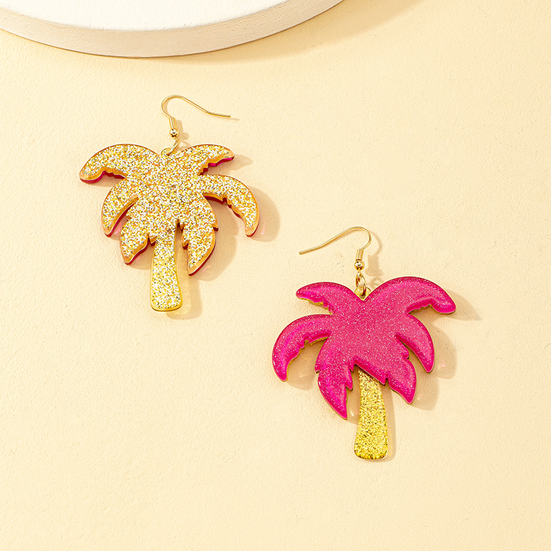 1 Pair Beach Coconut Tree Patchwork Arylic Drop Earrings display picture 2