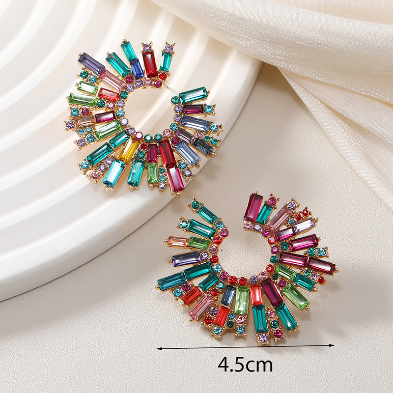 1 Pair Retro Color Block Inlay Alloy Artificial Diamond Ear Studs display picture 5