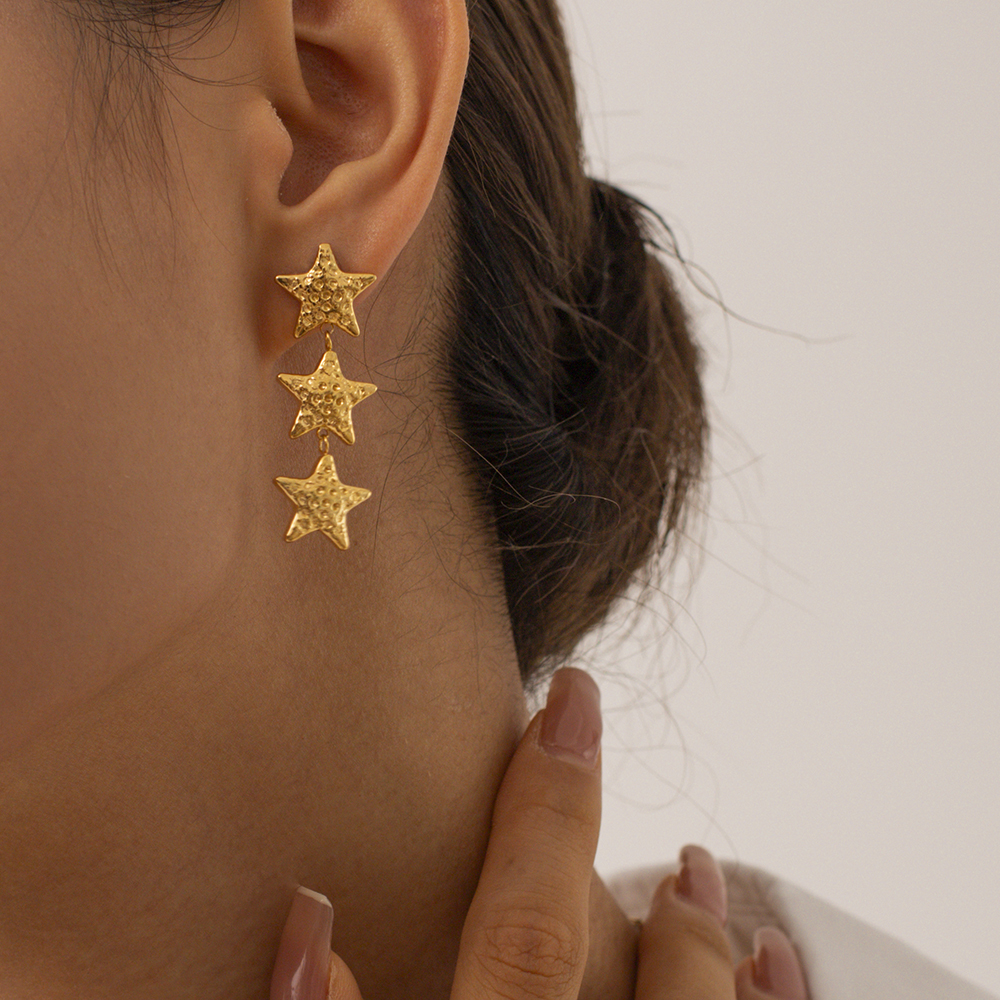 1 Pair Vintage Style Simple Style Pentagram Solid Color Plating Stainless Steel 18k Gold Plated Drop Earrings display picture 1