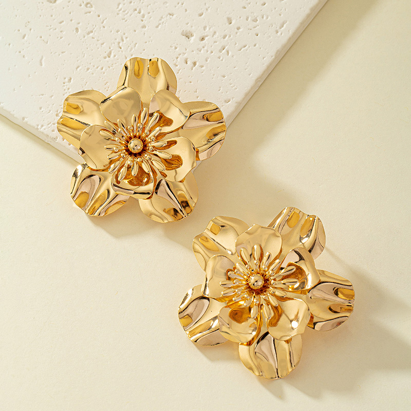 1 Pair Classical Flower Plating Alloy 14k Gold Plated Ear Studs display picture 3