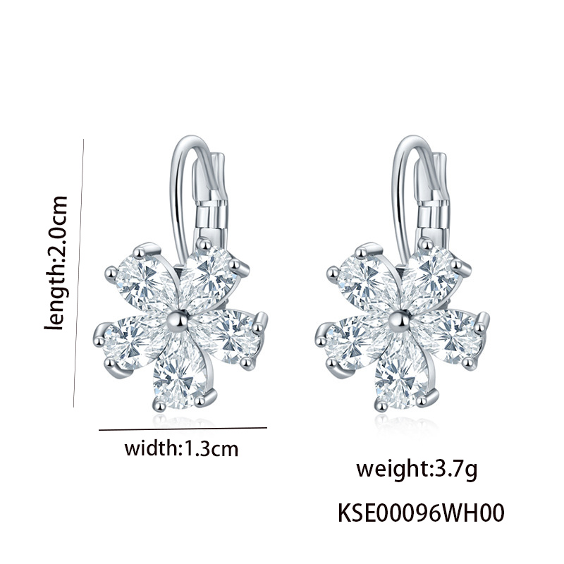 1 Pair Casual Flower Plating Inlay Copper Zircon Rhodium Plated Drop Earrings display picture 3