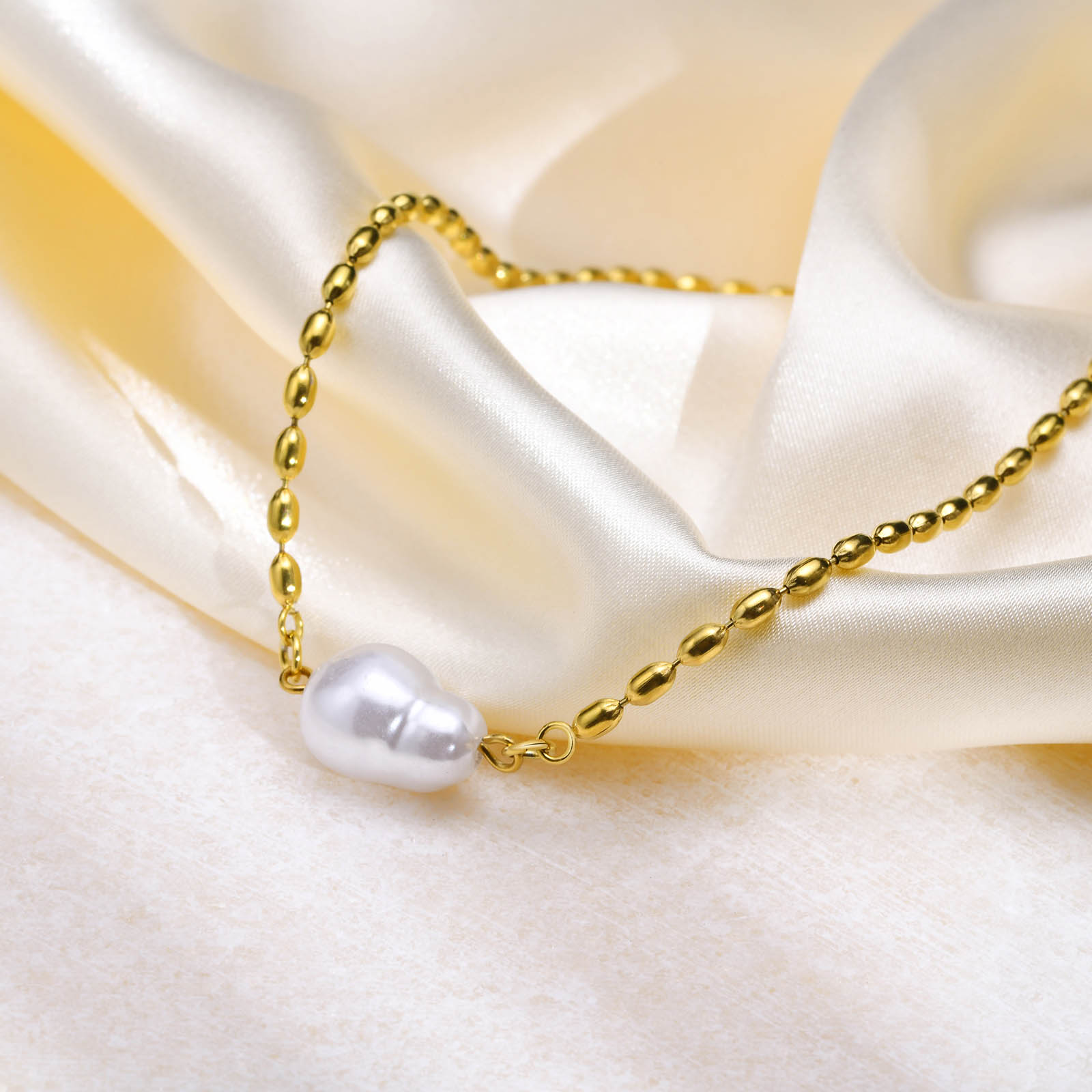 304 Stainless Steel 18K Gold Plated Casual Elegant Classic Style Plating Pearl Bracelets Necklace display picture 6