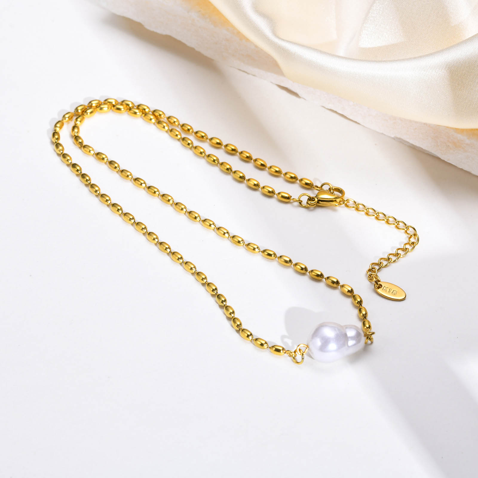 304 Stainless Steel 18K Gold Plated Casual Elegant Classic Style Plating Pearl Bracelets Necklace display picture 7