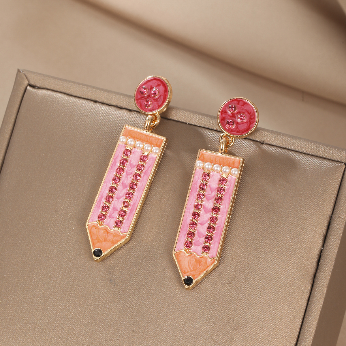 1 Pair Preppy Style Pencil Printing Alloy Drop Earrings display picture 2