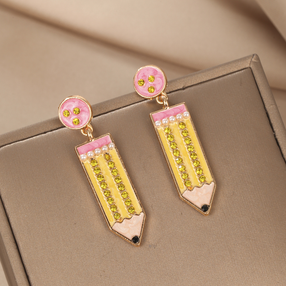 1 Pair Preppy Style Pencil Printing Alloy Drop Earrings display picture 1