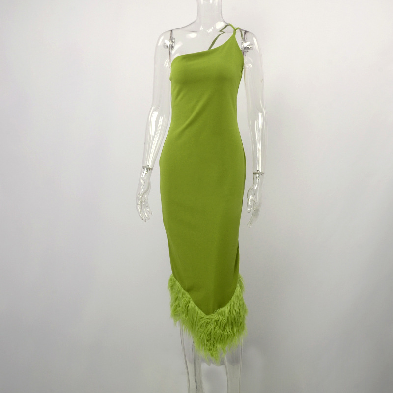 Women's Sheath Dress Sexy Oblique Collar Raw Hem Sleeveless Solid Color Midi Dress Banquet display picture 1