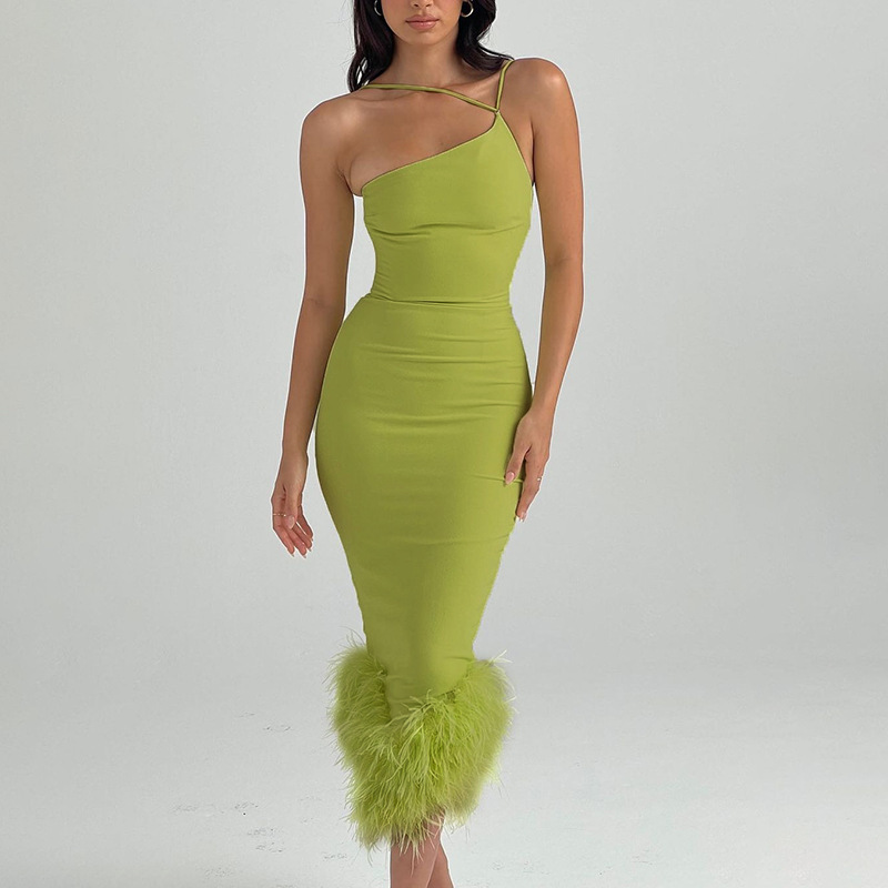 Women's Sheath Dress Sexy Oblique Collar Raw Hem Sleeveless Solid Color Midi Dress Banquet display picture 14