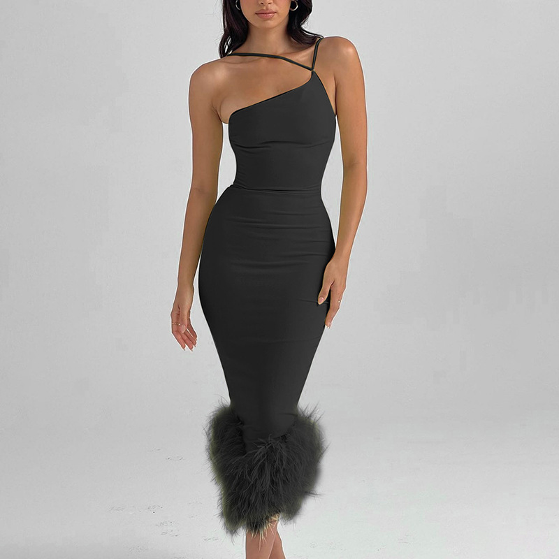 Women's Sheath Dress Sexy Oblique Collar Raw Hem Sleeveless Solid Color Midi Dress Banquet display picture 15