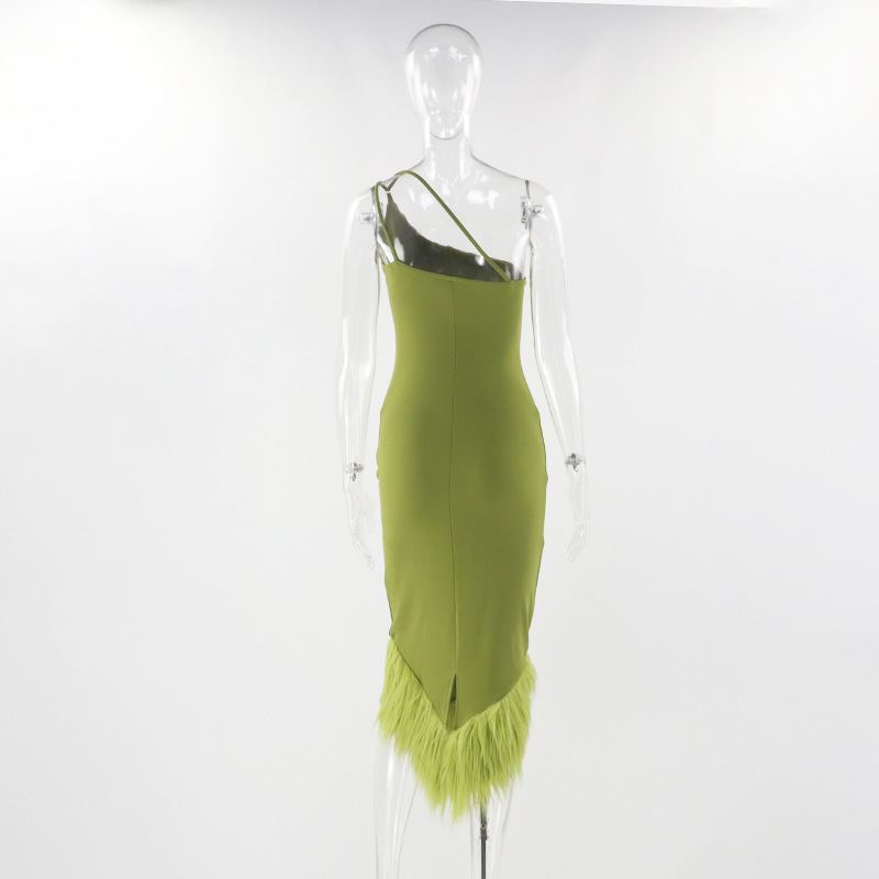 Women's Sheath Dress Sexy Oblique Collar Raw Hem Sleeveless Solid Color Midi Dress Banquet display picture 18