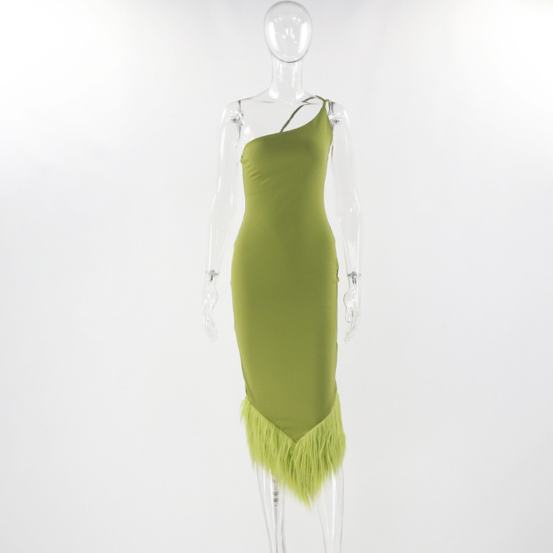 Women's Sheath Dress Sexy Oblique Collar Raw Hem Sleeveless Solid Color Midi Dress Banquet display picture 19