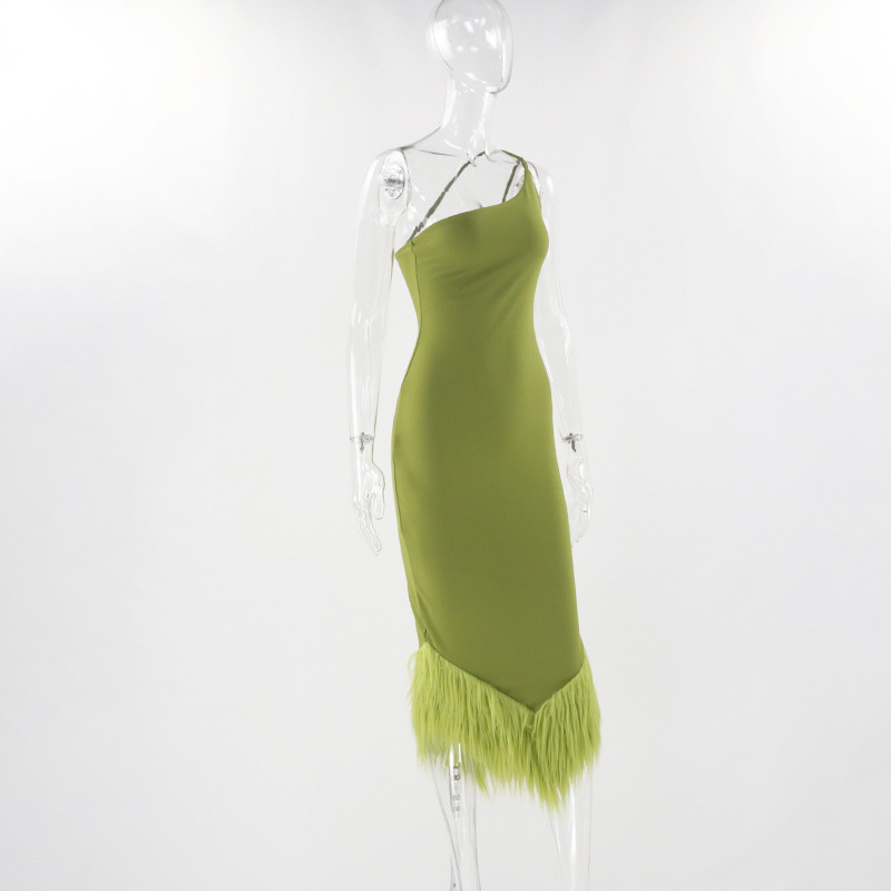 Women's Sheath Dress Sexy Oblique Collar Raw Hem Sleeveless Solid Color Midi Dress Banquet display picture 20