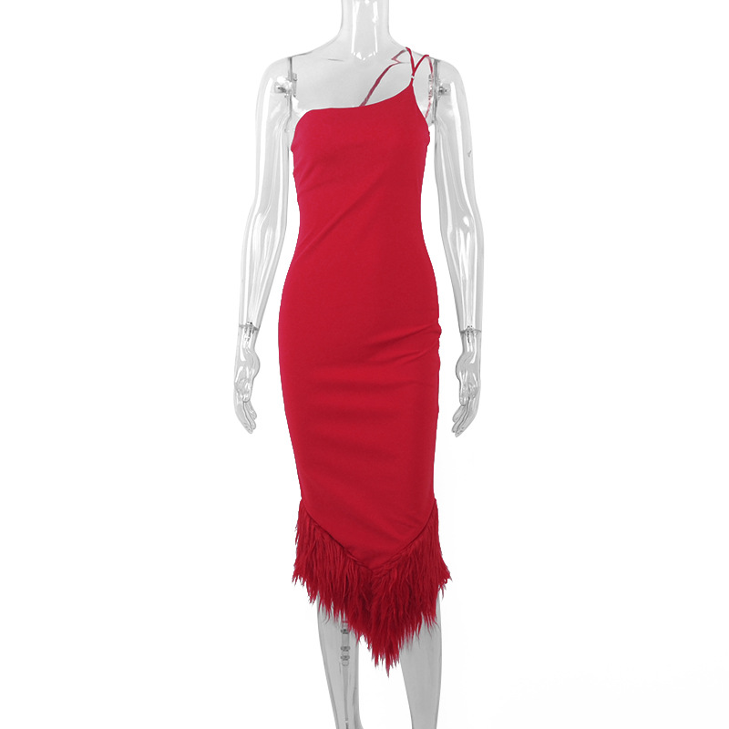 Women's Sheath Dress Sexy Oblique Collar Raw Hem Sleeveless Solid Color Midi Dress Banquet display picture 25