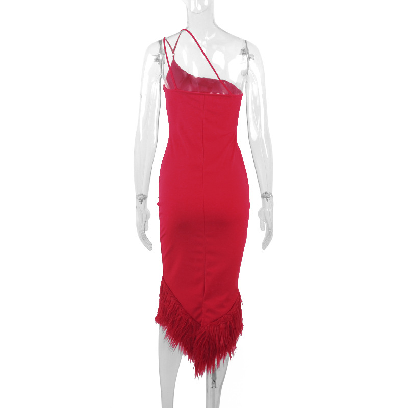 Women's Sheath Dress Sexy Oblique Collar Raw Hem Sleeveless Solid Color Midi Dress Banquet display picture 27