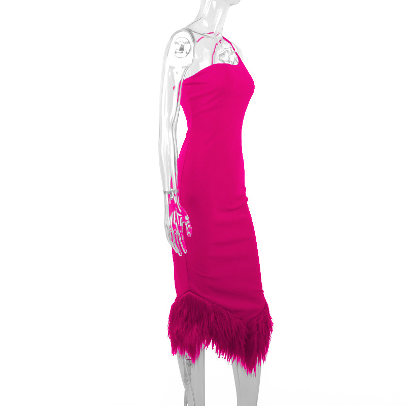 Women's Sheath Dress Sexy Oblique Collar Raw Hem Sleeveless Solid Color Midi Dress Banquet display picture 29