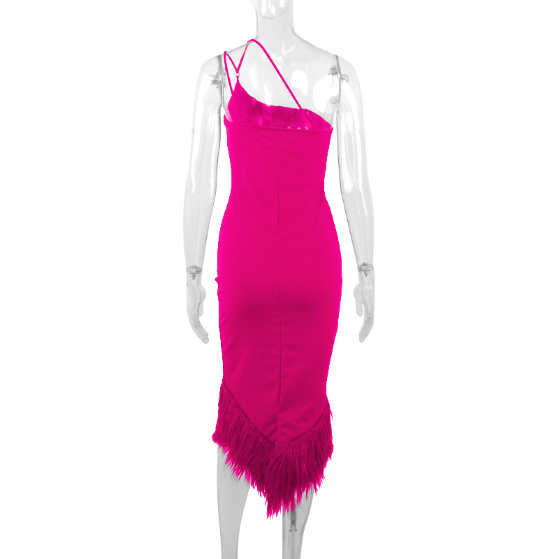 Women's Sheath Dress Sexy Oblique Collar Raw Hem Sleeveless Solid Color Midi Dress Banquet display picture 30