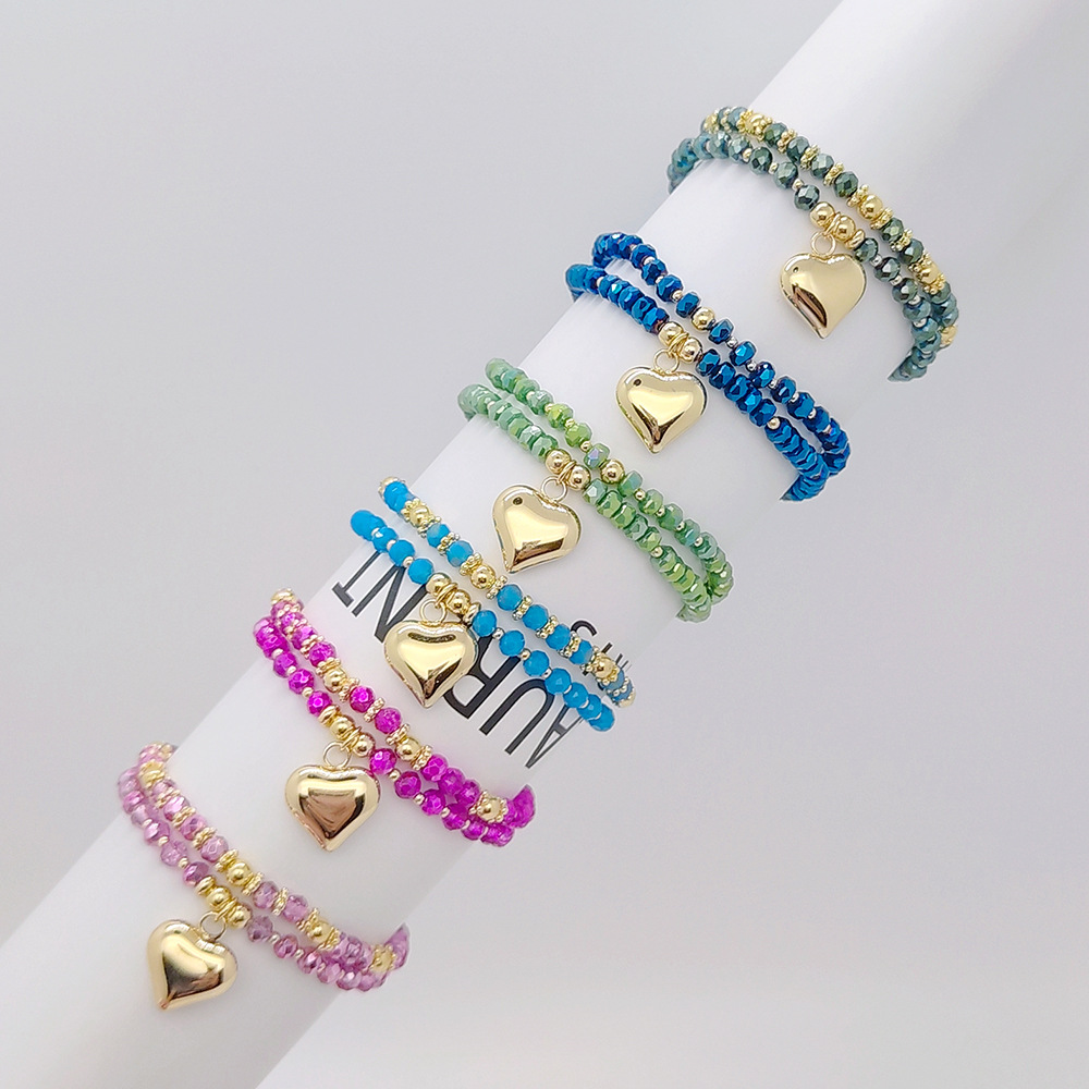Modern Style Heart Shape Solid Color Glass Knitting Women's Bracelets display picture 2