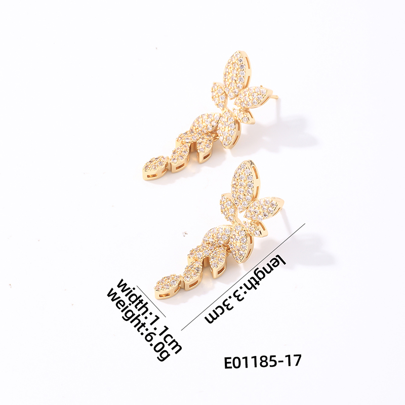 1 Pair Elegant Shiny Flower Plating Inlay Copper Zircon K Gold Plated Rhodium Plated Ear Studs display picture 1