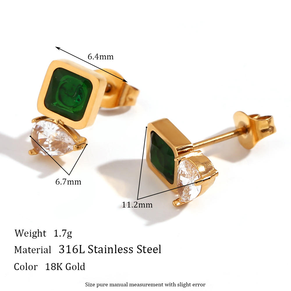 1 Pair Retro Square Plating Stainless Steel Zircon 18k Gold Plated Ear Studs display picture 2