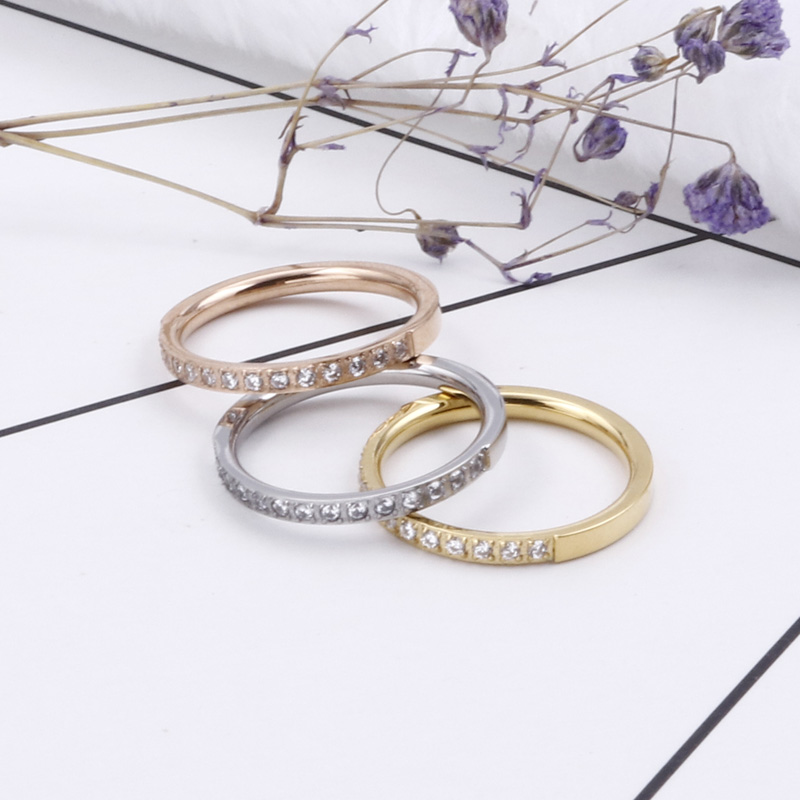 Titanium Steel 18K Gold Plated Simple Style Inlay Solid Color Rhinestones Rings display picture 19