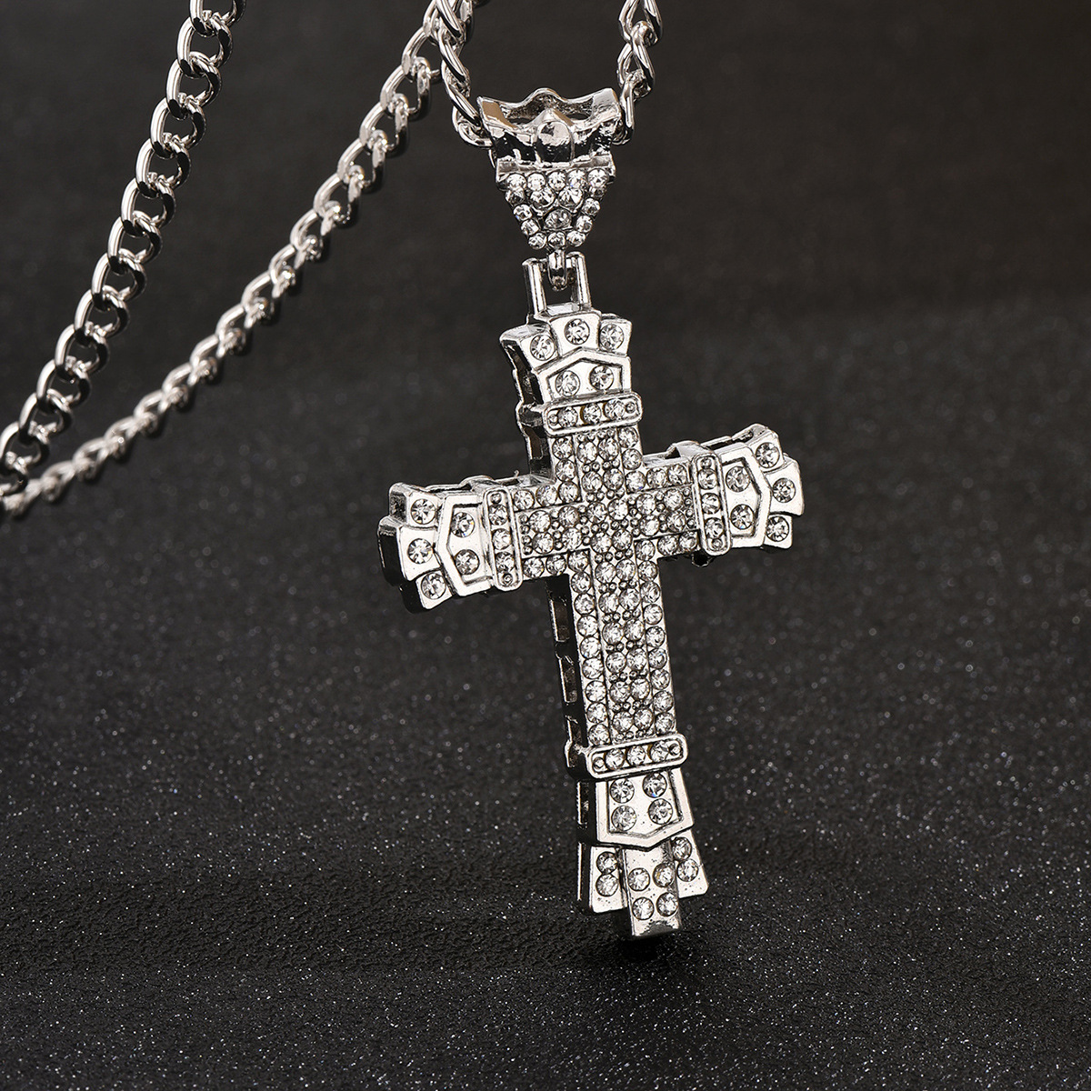 Hip-hop Retro Cross Alloy Inlay Rhinestones Men's Pendant Necklace display picture 5