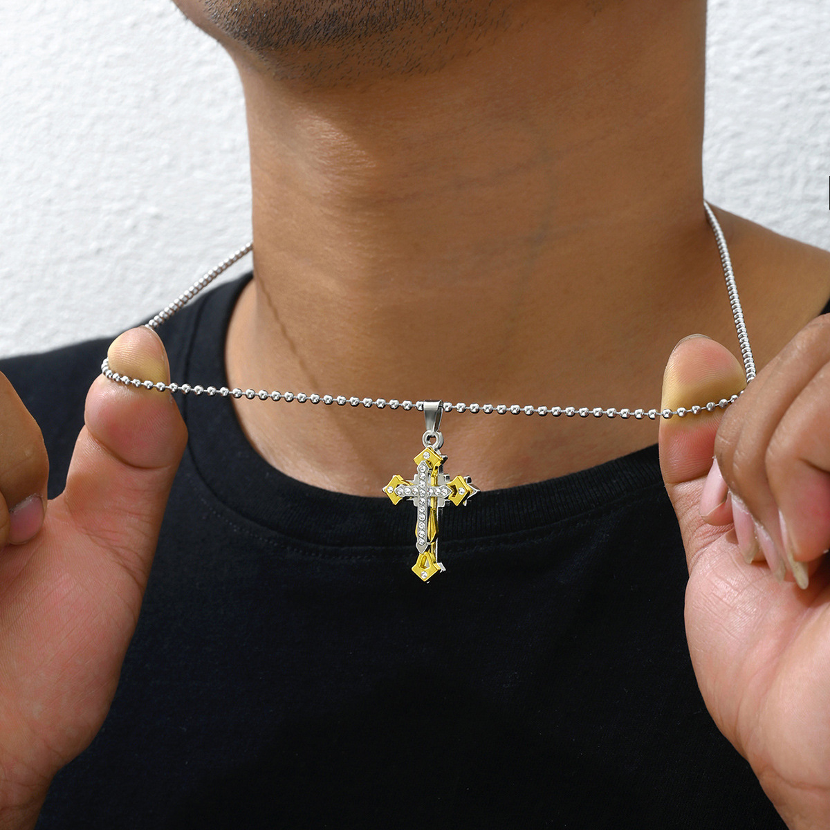Hip-hop Retro Cross Alloy Inlay Rhinestones Men's Pendant Necklace display picture 3